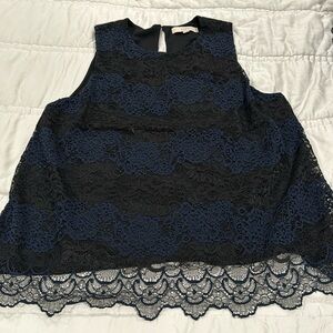 Loft XXL Black Blue Lace Sleeveless Top